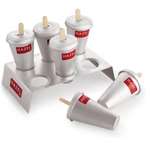 HAZEL Aluminium Kulfi Mould Set of 6 & 12 Ice cream Sticks | Reusable Ice Cream & Popsicle Maker | DIY Kulfi Molds for Homemade Frozen Treats, Ice Pops & Desserts (6 pcs Cone With Stand (Hole Lid))