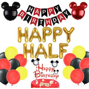 Mouse Happy Half Birthday Decorations, Mouse Happy Half Birthday Balloons Baby Boy Happy 1/2 Half Birthday Banner Six 6 Months Pregnant One Half Year Baby Shower Decor Kit 30PCS