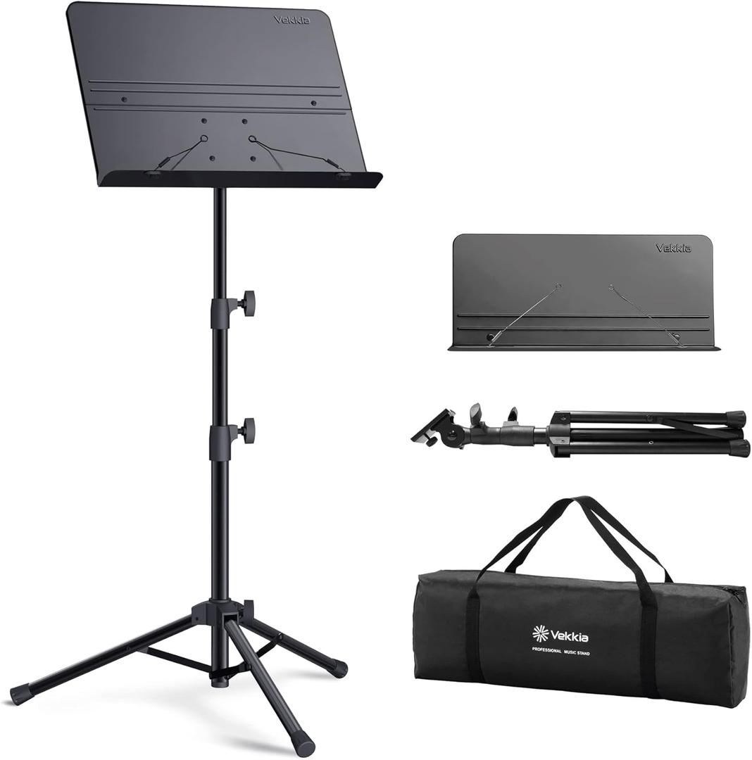 Vekkia Professional Portable Sheet Music Stand - Folding Adjustable Holder, with Carrying Bag, Sturdy for Instrumental Performance, Band & Travel