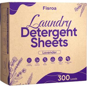 Lavender Laundry Detergent Sheets Travel Eco-friendly 300 Loads Fisroa Clothes Washing Detergent Sheets Plastic-Free Washer Strips Liquidless Laundry Strips Tablet