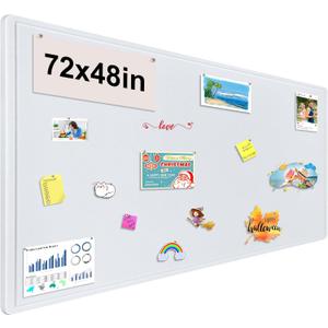 Large Bulletin Board, Foldable 72x48 Inches Cork Board Alternative, Large Felt Board Decorative Pin Board for Wall, Foldable Photo Board Self-Adhesive Vision Board with 36 Pushpins White
