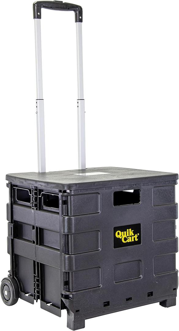 dbest products Quik Cart Sport Collapsible Rolling Crate on Wheels for Teachers Tote Basket 80 lbs Capacity, Made from Heavy Duty Plastic Used as a Seat, Black, Compact