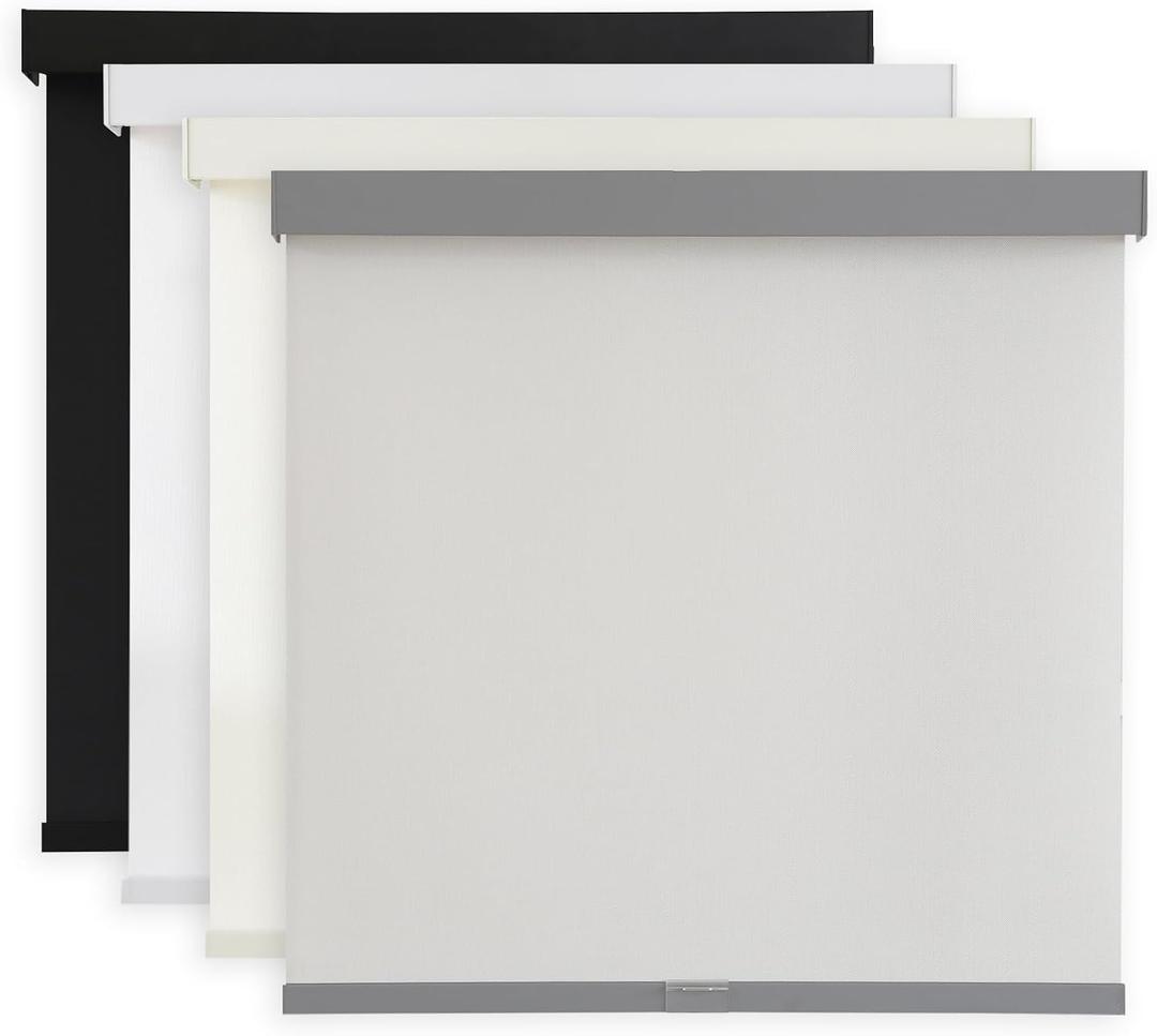 AOSKY Light Filtering Roller Shades Cordless Blinds for Windows, 1% Openness Free-Stop Shades with Valance, Thermal Insulated Fabric, UV Protection, Natural Woven Blindss 23" W x 72" H, Grey