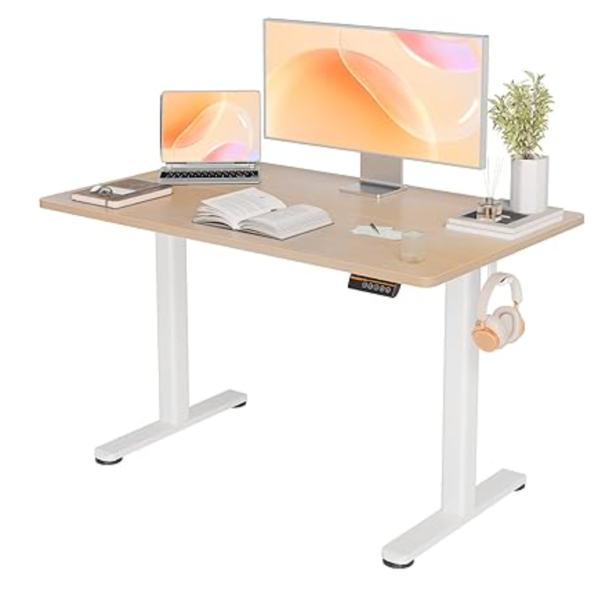YDN Electric Standing Desk, 48x24 Inch Stand up Desk Adjustable Height, Sit Stand Home Office Desk with Splice Board, Natural Top