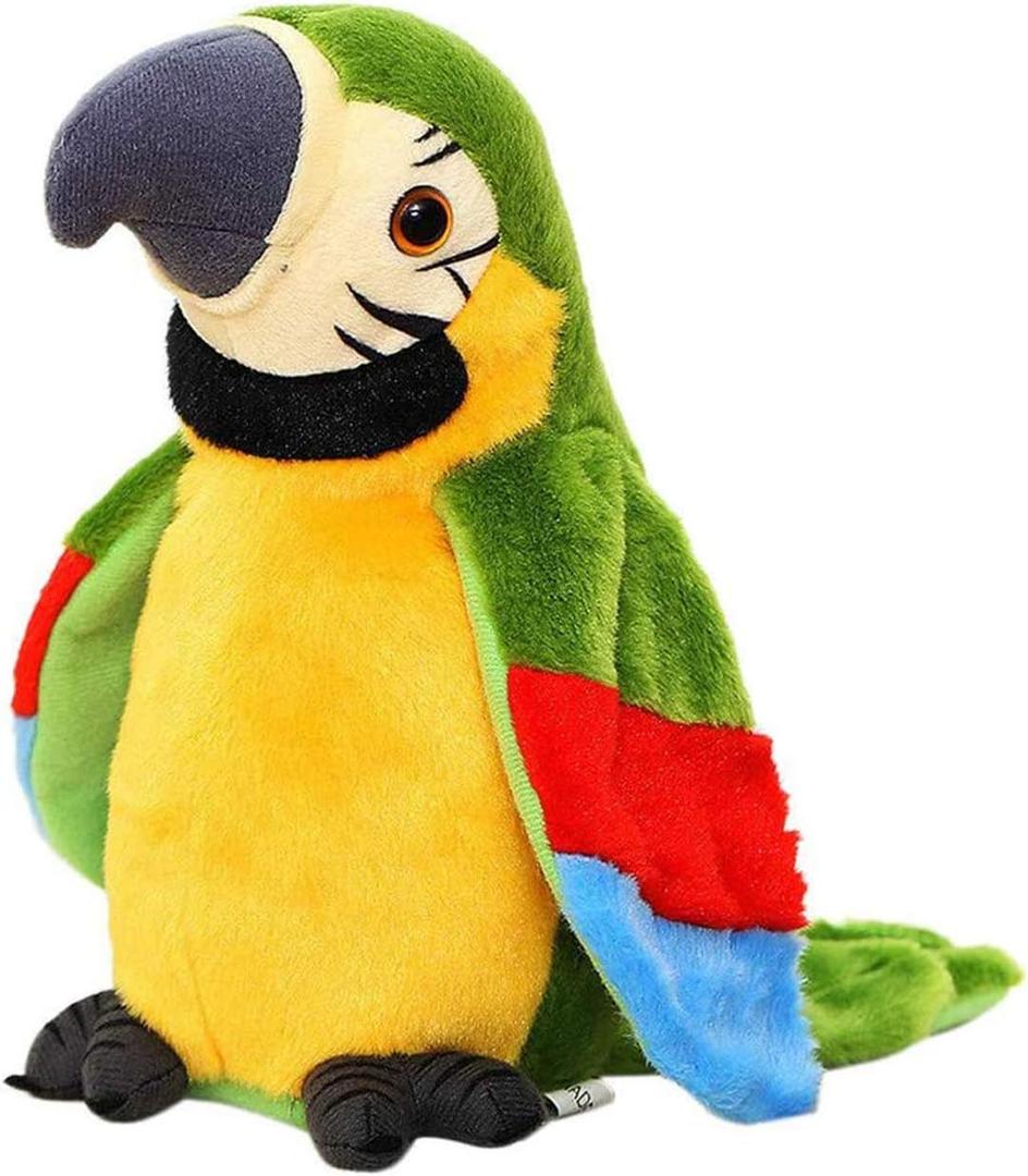 9'' Cute Talking Parrot Repeats What You Say Electronic Interactive Plush Toy Stuffed Animal Record Parrot Waving Wings Funny Bird Toys for Children Girls Boys Best Xmas Gift (Green Parrot)