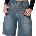 EMMIOL Womens Jorts Denim Shorts Y2k Vintage Baggy Mid Rise Bermuda Jeans Summer Knee Length Jort Short Pants, Size XL