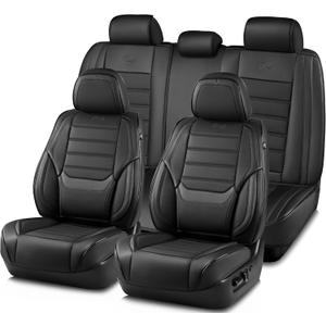 Skechers MAX Cushioning Seat Covers,Memory Foam Leather Car Seat Covers,Waterproof Car Seat Protector Full Sets,Car Seat Cushion Airbag Automotive Universal Fit for Most Cars,Vans,Trucks,SUV,Black