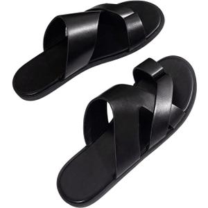 Verdusa Men's Leather Sandals Casual Slides Flip Flops Beach Sandal Summer Shoes, Black Size 44