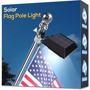 Solar Flag Pole Light, Bright White 6000k Flagpole Light Upgrade Solar Powered for 5ft 6ft Flag Pole, Outdoor Dusk to Dawn Led Solar Lights, Outside House Garden Yard American Flags Decor,Black