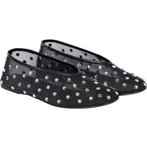 Yishaweiqi Crystal Rhinestone Ballet Flats for Women Breathable Mesh Flats Slip On Ballerina Shoes Comfortable Casual Dress Shoes (9, Black)