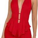 SOLY HUX Women's Sexy 2 Piece Outfits Hollow Out Asymmetrical Halter Top Bodycon Mini Skirt Party Club Sets Size XS