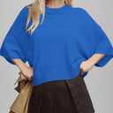 BTFBM Womens Short Sleeve Tops 2025 Summer Casual Crew Neck Oversized Sweater Solid Color Ribbed Knit T Shirts (Blue, M)