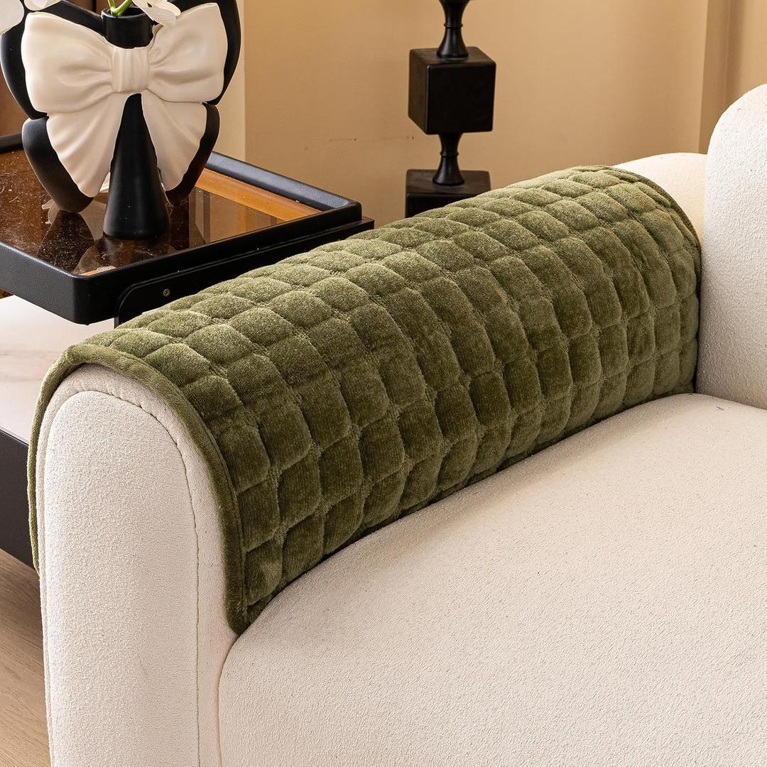 Velvet Couch Cover, Washable Sectional Sofa Cover, Anti Slip Sofa Slipcover for 3 Cushion Couch Sofa L Shaped Armrest Backrest, Furniture Protector Covers for Pets Kids(1PC, Green, 28"28")