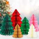 Whaline Christmas Honeycomb Paper Tree 3D Xmas Centerpieces Green Red Pink Brown Beige Table Toppers for Holiday Party Home Decorations, 6 Pcs