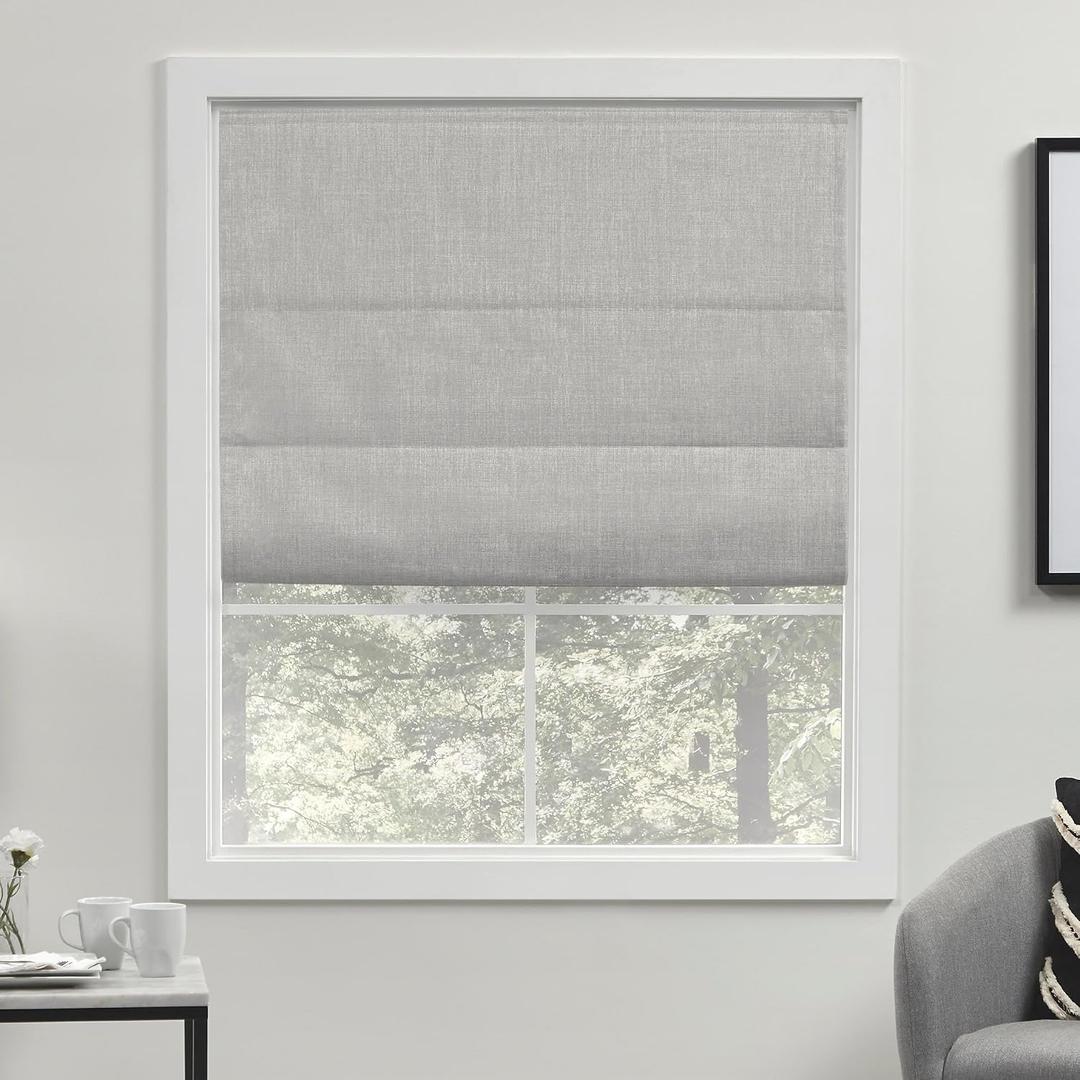 Exclusive Home Curtains Acadia 100% Blackout Polyester Roman Shade, 34"x64", Silver