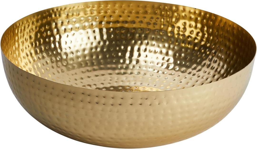 Creative Co-Op Round Hammered Metal Bowl, Gold Finish, 14"