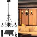 TWINKVILLA Solar Chandelier Outdoor, 4-Lights 23" Rustic Farmhouse Industrial Iron Chandeliers Waterproof Dimmable Hanging Pendant Lights for Gazebo, Pergola, Canopy, Tent Decor