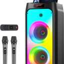 Karaoke Machine with 2 Wireless Microphones, 500W Portable Bluetooth 5.3 Party Speaker for Adults/Kids w/36H Playing Time, Disco Lights for Outdoor Gathering/Home Singing/Best Gifts