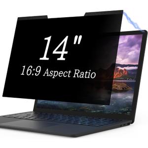 Magnetic Laptop Privacy Screen 14 Inch for 16:9 Computer Monitor, Removable 14 Anti Glare Protector Blue Light Filter Shield Compatible with HP Dell Xps Acer Asus Samsung Lenovo ThinkPad Envy