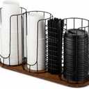 Geelin 18oz Adjustable Coffee Cup Dispenser, Cup Holder Organizer for Storing Paper Cups, Straws, Lids and Disposable Tableware(4-compartment Single Layer,Black and Brown)