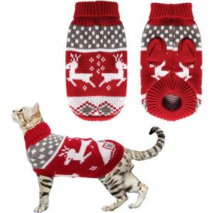 Dog Christmas Sweaters Christmas Sweater Cat Pet Xmas Clothes Cat Outfit Holiday Classic Winter Knitwear Warm Reindeer Snowflake Sweater for Kitty Puppy Dogs Cat (red)