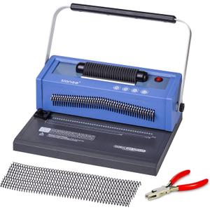 Spiral Coil Binding Machine, Manual Book Maker Punch Binder with Electric Coil Inserter, Disengaging pins, Adjustable Side Margin, Comes with 100pcs 5/16'' Plastic Coil Binding Spines & Plier