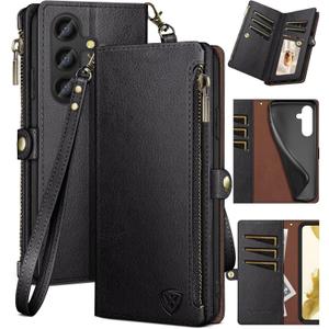 XcaseBar for S24 Plus/S24+ Wallet case with Zipper Credit Card Holder RFID Blocking,Flip Folio Book PU Leather Shockproof Protective Cover Women Men for S24Plus Phone case Black