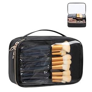 OCHEAL Makeup Bag, Clear Makeup Organizer Bag Portable Cosmetic Bag, Cute Transparent Case For Women and Girls traveling Storage with zipper Divider Brush Compartment-Clear Beige white (Large, 01_Begie)