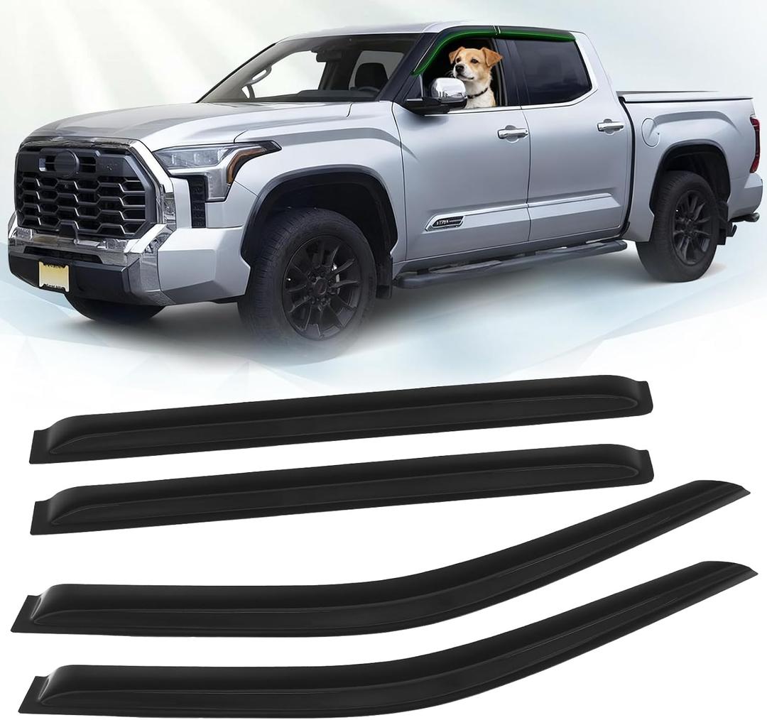 Window Visor Rain Guards for 2022-2025 Toyota Tundra Crewmax Cab Out-Channel Wind Deflector Tape-On Sun Visor Accessories 4PCS (for 22-25)