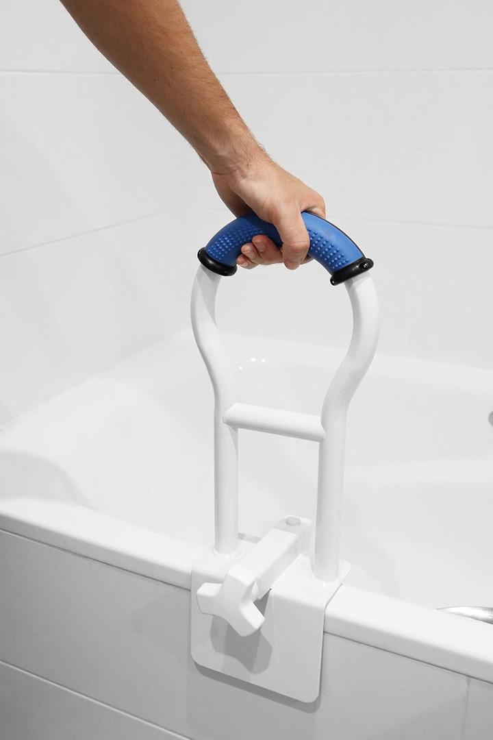 KMINA Bathtub Safety Rail, Padded Non-Slip Grip, Adjustable Grab Bar for Side of Tub, Elderly and Disabled, Fits Over 3.15 Inch Tub Walls, Blue