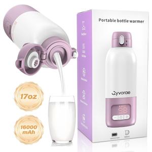 Portable Bottle Warmer for Travel, 17 oz Large Capacity & 16000mAh Extended Battery Life, 8 Temp Contorl, Breastmilk/Formula/Water/Milk 2Min Fast Warmer Heating, Ideal for Travel, Outdoor