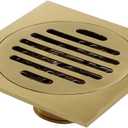 Antrader 3.9-inch Copper Shower Floor Drain with Removable Strainer Cover, Square Anti-Clogging Bathroom Accessory, Gold