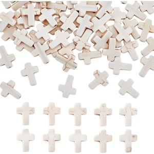 100pcs White Turquoise Cross Spacer Beads 12x16mm Semi Precious Stone Bead Easter Cross Gemstone Loose Beads for Jewelry Making Charms Beading Bracelets Necklaces Earrings Crafts