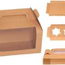 PQZKLDP 9pcs Kraft Cupcake Boxes 6.8''x3.6''x3.1'' Clear Window Cake Paper Holders Cake Boards Disposable Tiered Cake Containers Handle Boxes Treat Boxes Gift for Party Wedding, Christmas Party