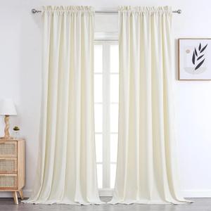 Benedeco Ivory White Velvet Curtains for Bedroom Window, Super Soft Luxury Drapes, Room Darkening Thermal Insulated Rod Pocket Curtain for Living Room, W52 by L84 inches, 2 Panels