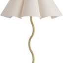 Touch Control Table Lamp with USB Ports, 22 Tall Gold Bedside Lamp with 3-Way Dimmable E26 Bulb, Fabric Shade & Curved Metal Stem, Modern Nightstand Lamp for Bedroom, Living Room, Office