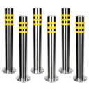 Safety Bollard,6 Pack,31.5" Stainless Steel 24 Anchors with Reflective Tape | OD 3.15",Wall 0.35",High-Intensity Reflective TapeWind Resistant,IP67 Waterproof,For Traffic Control,Driveway,Parking Areas