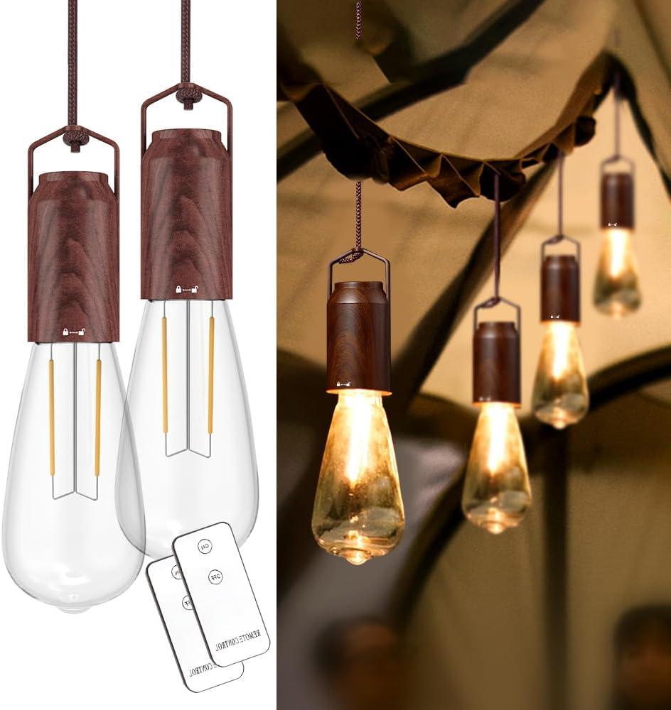 2 Pack Rechargeable Warm Tent Hanging Light Bulb,Portable Outdoor Vintage LED Camping Light,Pendant Hurricane Emergency Lighting Lantern for Hiking Backpacking Fishing Outage Power Failure
