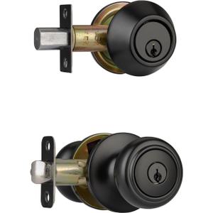 Matte Black Door Knobs,Interior Door Knob with Lock,Coastal Style Door knob for Privacy and Bedroom (Keyed Alike Combo) (1)