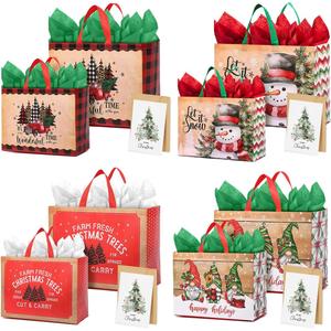 YOPPIX 8 Pack Large Christmas Gift Bag, Christmas Gift Wrapping Kit, Reusable Christmas Tote Bags, Non-Woven Shopping Bags for Xmas Gifts Wrapping Holiday Party Supplies