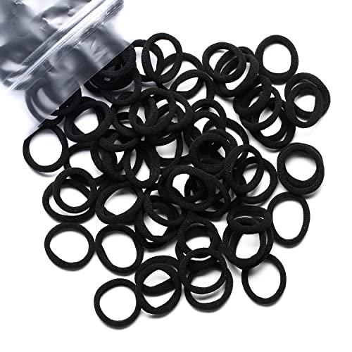 WANBY Hair Ties Mini Seamless Black Hair Bands Soft Elastics Ponytail Holders Hair Ties (100 Pcs)