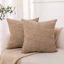 Pack of 2, Decorative Linen Soild Throw Pillow Covers Soft Accent Cushion Case Farmhouse Neutral Pillowcase for Couch Sofa Bedroom Living Room Home Decor 18 x 18 Inch (Brown)