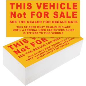 200 Pcs Car Dealership Supplies This Vehicle Not for Sale Stickers Car Dealer Yellow and Red Lettering Decal Adhesive Compliance Sticker for Vehicle Window, 6 x 3 Inches 200 Pcs Car Dealership Supplies This Vehicle Not for Sale Stickers Car Dealer Yellow and Red Lettering Decal Adhesive Compliance Sticker for Vehicle Window, 6 x 3 Inches