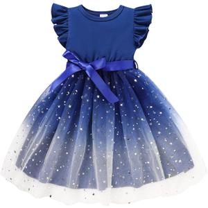 Sinhoon Toddler Girl Tulle Dress Summer Ruffle Sleeveless Baby Girl Fashion Casual Dresses (4T, Royal Blue)