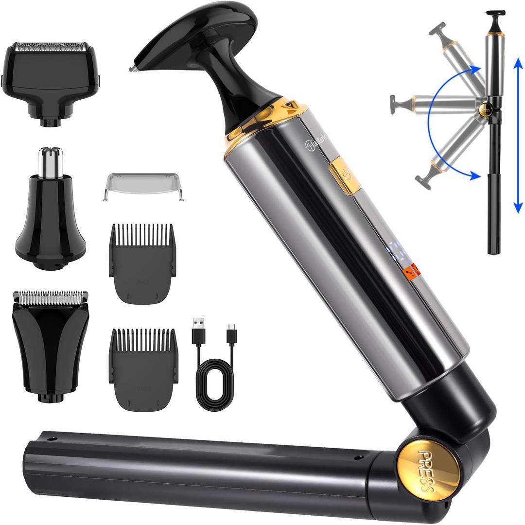 Electric Mens Back Shaver Body Trimmer Hair Groomer 4 in 1 Kit with Extendable Auxiliary Arm Waterproof Facial,Chin,Arm,Back,Pubic Hair Trimmer Grooming Set