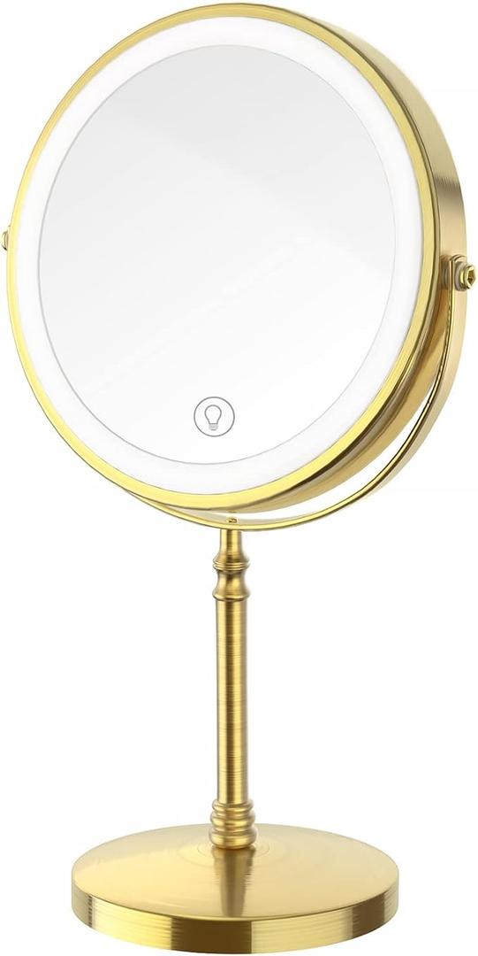 DEIOVWXS Makeup Mirror, 3000mAh Rechargeable DoubleSided Magnifying Vanity Mirror with 3 Colors, 1X/10X, Adjustable Brightness, Gifts for Mom, Mothers Day, Women, Wife, Girls, Dorm Room EssentialBrushed Bronze