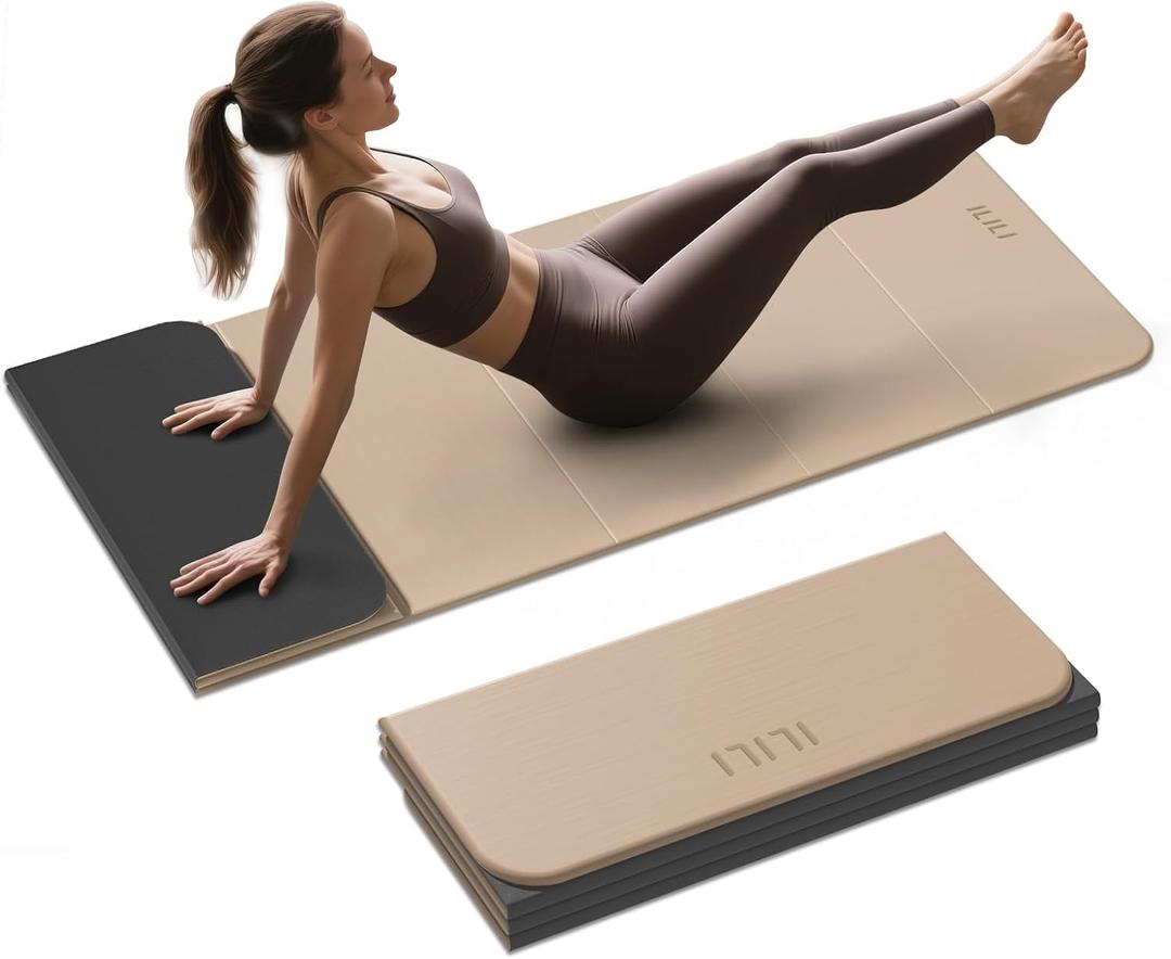 ILILI Foldable Yoga Mat, 75x26x0.4 Inch, TPE, Extra Thick, Extra Long | Non-Slip Grip, Easy Carry&Storage, Comfort Cushion, SGS Safe, Suitable for Yoga, Pilates, Home Exercise&Outdoor Travel