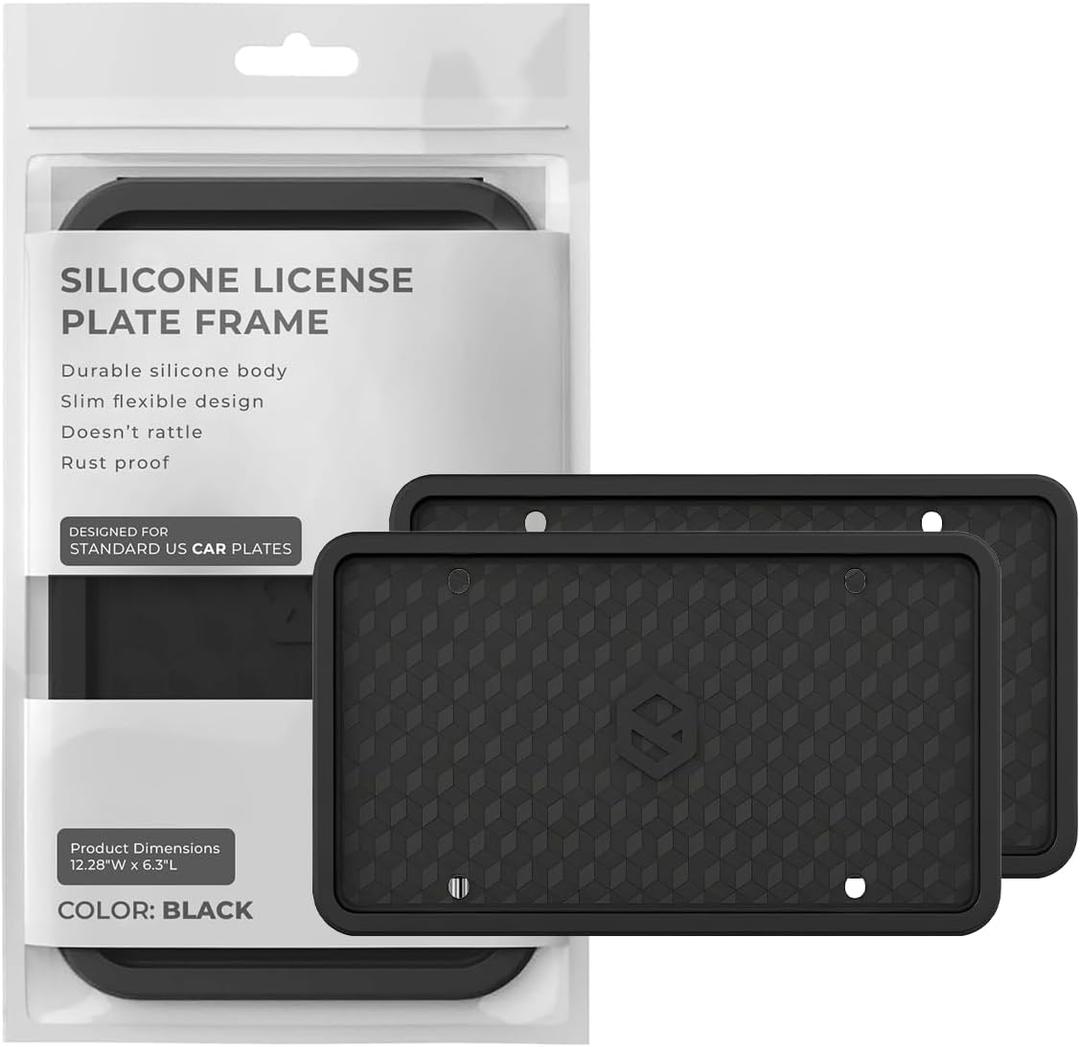 Rightcar Solutions Silicone License Plate Frame Rust Proof, Rattle Proof, Weather Proof Universal License Plate Holder for Front and Rear, Street Legal, No Obstruction - Black 2 Pack