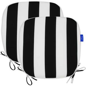 Outdoor 17"x16" Chair Cushions with Ties Set of 2, Water Resistant All Weather U-Shape Seat Pads for Patio Garden Furniture Indoor Fade Resistant Patio Cushions (Black Stripe)
