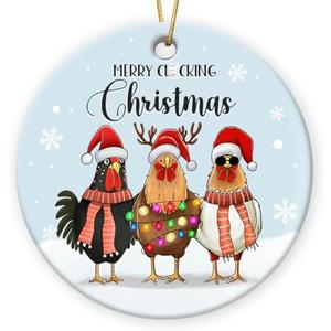 Gift Glow Chicken Ornaments 2025, Gifts for Chicken Lovers, Double Sided Ceramic Chickens Ornaments for Christmas Tree, Farm Animal Ornament Decorations, Chicken Themed Gifts, Set of 3
